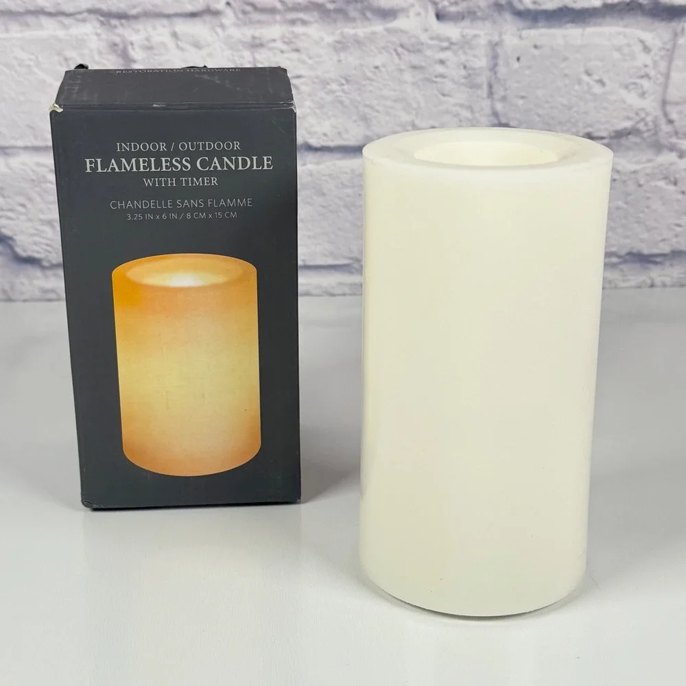 Restoration Hardware Flameless Candle Indoor Outdoor 24hr Timer 3.25x6 White Vtg
